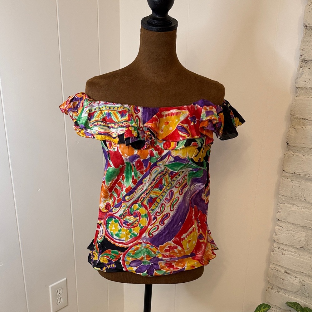 Ralph Lauren Silk Multicolor Off-Shoulder Blouse